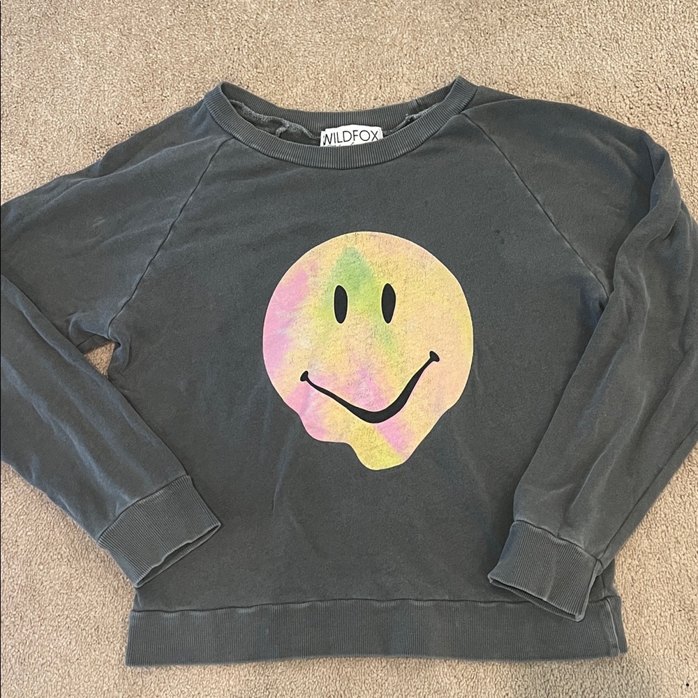 Wildfox Charcoal Sweatshirt with Pastel Smiley